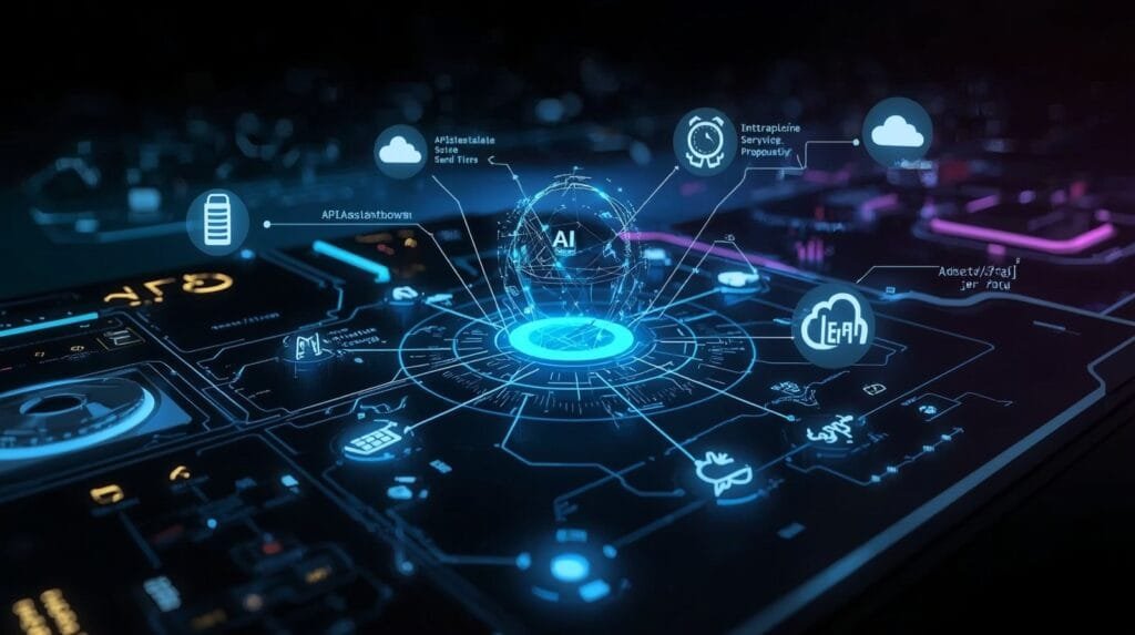 Illustration of AI acting as a bridge between developers and APIs using MCP.