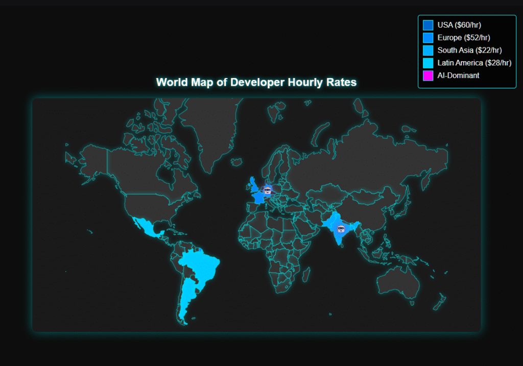 world map of developer hourly rates